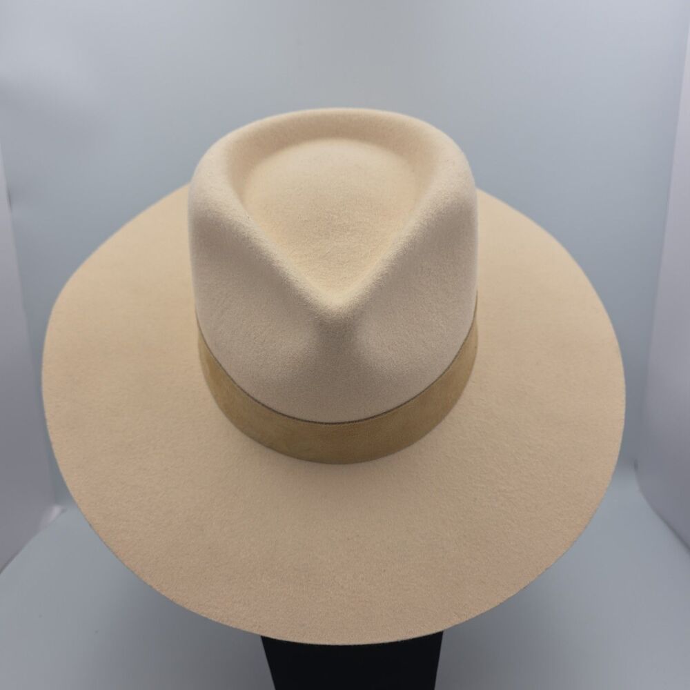 Lack of Color Womens The Mirage Wool Felt Fedora Suede Band Small 55cm Ivory NWT